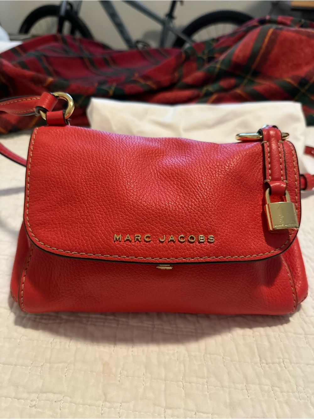 Marc Jacobs Dark Orange Pebbled Leather Small Crossbody with Gold Hardware